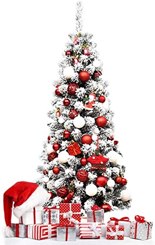 RELAX4LIFE Árbol de Navidad Nevado de PVC con Soporte Plegable de Metal y Ramas Flexible, Arvore de Natal de Interior y Exterior para Hogar, Tienda, Oficina (180 cm)
