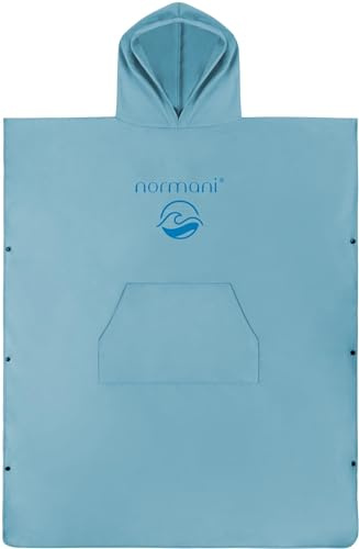 normani Badehandtuch mit Kapuze Badeponcho für Damen und Herren - Umziehhilfe, Surfer Poncho und Badetuch in Einem - perfekt für den Strand, Schwimmbad oder Campingplatz Blau 90 x 110 cm