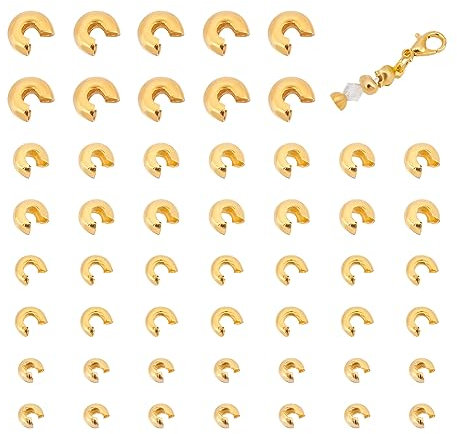 UNICRAFTALE 120pcs Perles à Écraser 3/4/5/6mm Acier Inoxydable 304 - Couvre-Noeuds Demi-Ronde Ouverte Pointe Dorée pour Bracelet à Bricoler