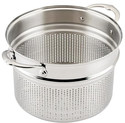 Hestan Provisions 8-Quart Stainless Steel Pasta Insert and Steamer Basket - Fits 8 Qt Stock Pots, 18/10 Stainless Steel, Dishwasher Safe