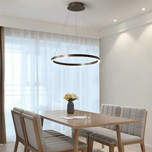 MyLjp LED Pendelleuchte Esszimmerlampe Metall Ring Hängelampe Höhenverstellbar Wohnzimmerlampe Kronleuchter Dimmbar Hängeleuchte Runde Treppenhaus Pendellampe Acryl Deckenleuchte(60CM)