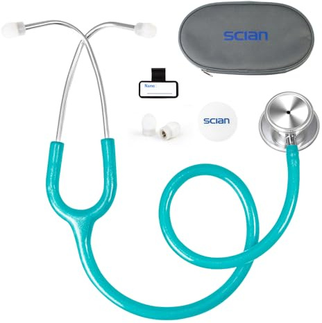 SCIAN Stethoscope Dual Head for Nurses, Doctors, Adults, Med Students, Classic Stainless Steel Stethoscope Home Use Medical Supplies with Carrying Bag, Pearlescent Green Tube