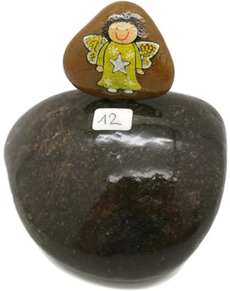 Andys Steinwelt Grabstein ca. 13 cm mit handbemaltem Engel Stein - mit Wunschtext personalisierbar - Grabschmuck für Sternenkinder - Schutzengel Steine für Urnengrab - Friedhof Deko - (Stein Nr. 12)