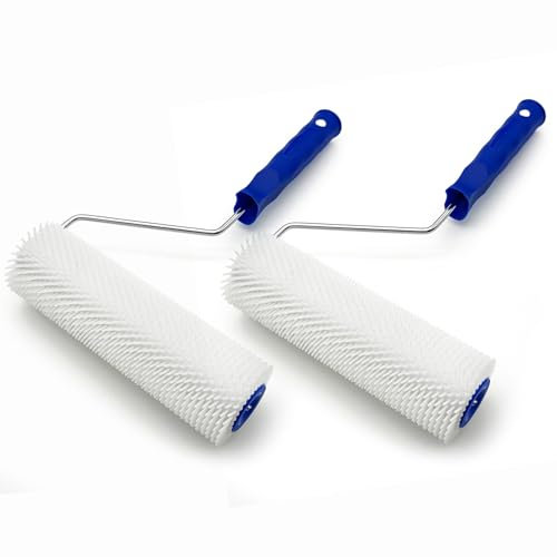 XWADJCD 9 Inch Latex Floor Self Leveling Screed Spiked Roller for Epoxy Floor, Screed Compound Roller Bubble Remove Tool (2 Roller + 2 Frame)
