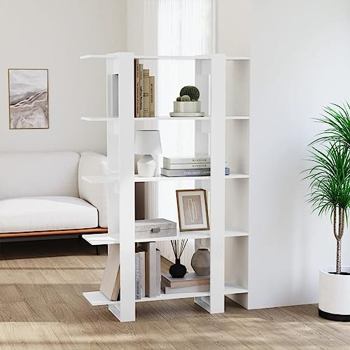 CKioict Eckvitrine Modernes Standregal Wohnzimmermöbel Bücherregal/Raumteiler Hochglanz-Weiß 100x30x160 cmfür Wohnzimmer, Schlafzimmer, Büro