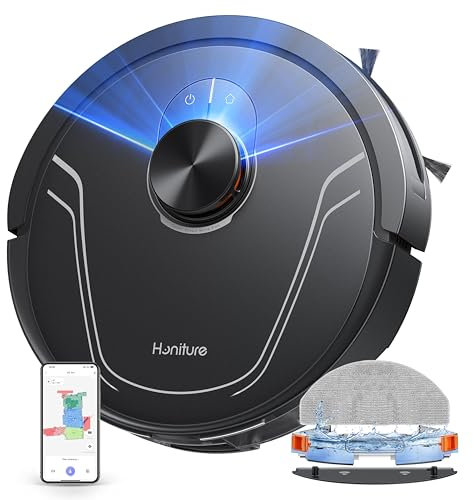 HONITURE Saugroboter mit Wischfunktion, 5000Pa Staubsauger Roboter,Karten speichern und bearbeiten,3-in-1-Roboterstaubsauger,APP/Alexa Steuerung,ideal für Hartböden und Teppiche mit Tierhaaren-V8 Pro