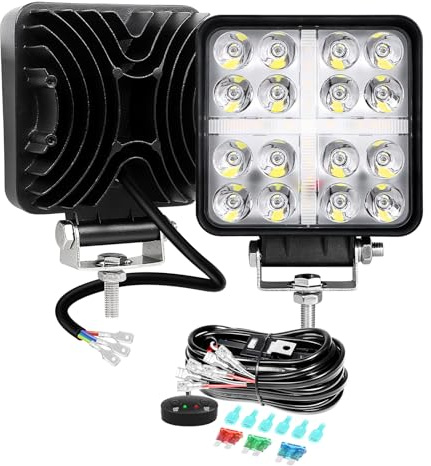 Willpower 2PCS 4 Zoll 48W Led Arbeitsscheinwerfer Bar 12V 24V Led Scheinwerfer für Offroad Auto Traktor Boot 4x4 Zusatzscheinwerfer Rückfahrscheinwerfer, 3000K 6000K Zweifarbig, Platz, Mit Kabelbaum