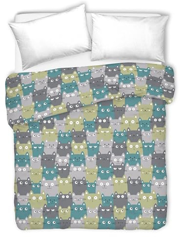 PENSIERI DELICATI Colcha para Cama de Matrimonio, 260 x 280 cm, Tela Individual 100% algodón Pique, Ideal como Toalla Decorativa, Manta para Proteger la Cama de 2 plazas, fantasía Happycat Verde,