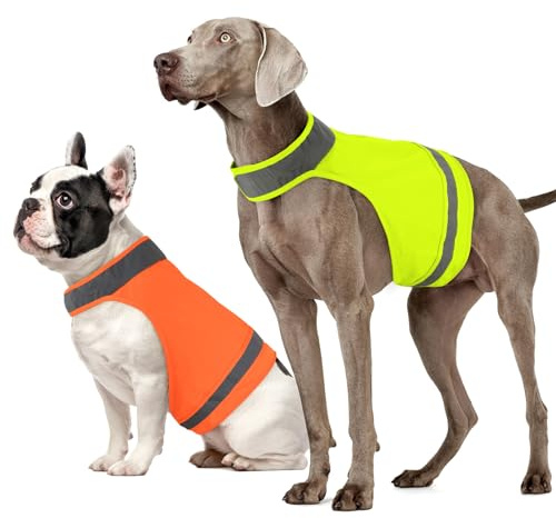 BiPawTi 2 PCS Hi Vis Reflective Dog Vest for Hunting, High Visibility Dog Safety Vest for Outdoor Activity Day and Night, Keep Visible Coat for Night Walking, Hunting - Bright Orange & Green, S