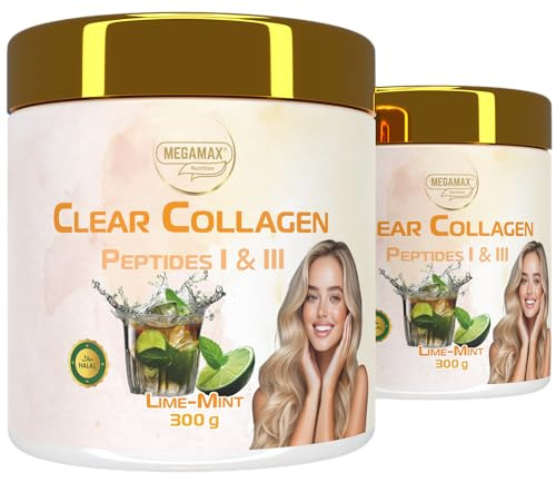 Megamax Nutrition - 2x300 g - Clear Collagen Peptide - 25 g Protein bei 3 Portionen Lime-Minze - erfrischender Geschmack - klar wie Isoclear