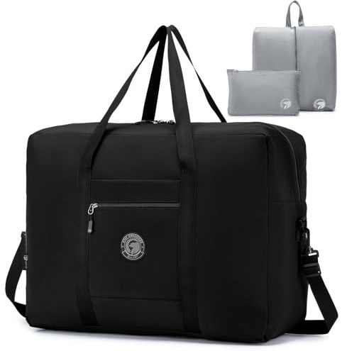 SPAHER Reisetasche 55x40x20 Handgepäck Tasche Ryanair Handgepäck 55x40x20 Tasche Flugzeug Groß Leichter Flugzeug Organizer Duffle Bag 45L Packbare Holdall Handtasche für Herren und Damen Schwarz