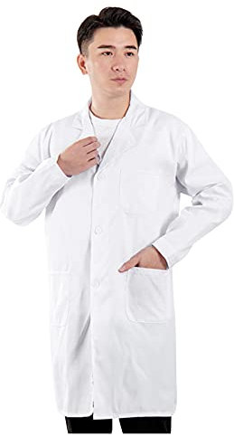 Laborkittel Weiß Kittel Arztkittel Unisex Chemie Schutzkleidung Herren Damen Langarm Medizin Mäntel Medizinische Uniform mit Knöpfen und 3 Tasche für Labor, Studium, Arbeit,Arzt Kostüm Herren