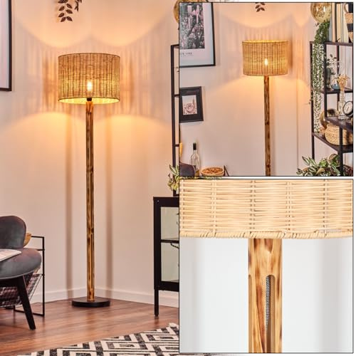 HOFSTEIN Stehleuchte Cavaca, Stehlampe im skandinavischen Design, Boho-Style mit Schirm aus Korbgeflecht/Rattan, Ø 40 cm, E27, Höhe 158 cm, mit Fußschalter - Wohnzimmer, Schlafzimmer, Esszimmer, Büro