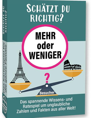 Mehr oder Weniger Schätz mal Kartenspiel Ratespiel für Kinder & Erwachsene Spiel ab 2 Personen Gesellschaftsspiele Spiele zu zweit (Klassische Ausgabe)