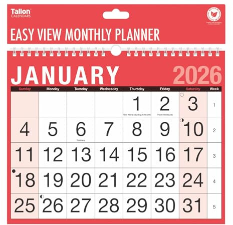 2025 Månadsplanerare med Easy View, A4 väggkalender med stort teckensnitt, månad i ett ögonkast, spiralbunden