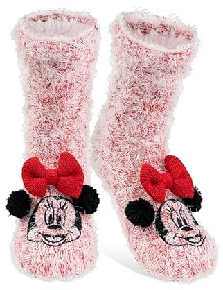 United Labels Disney Minnie Mouse Hut Socks - Women's Red One Size (38-43) Cute Fluffy Winter Socks with Bow and Sherpa Lining, Slip-On, Closed Toe, No Heel, Machine Washable, Women's/Socks