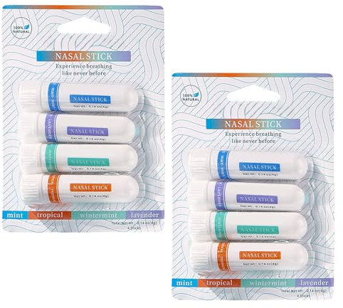 Thoquene 8 Stück Nasal Inhalator Stick, Natürliche Erfrischende Minze Öle Nasenstift