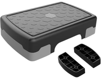 kowaku Aerobic-Stepper, Workout-Stepper, Übungs-Steppplattform, Balance Board für Cardio, Grau Schwarz mit Riser