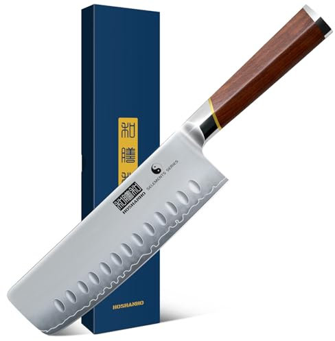 HOSHANHO Nakiri-Messer, 7 Zoll, handgeschmiedetes japanisches Kochmesser aus Superstahl, Mehrzweck-Küchenmesser für Fleisch und Gemüse mit rotem Sandelholzgriff und Geschenkbox