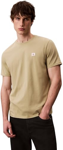 Calvin Klein Uomo T-Shirt Maniche Corte Badge Jersey Classic Tee in Cotone, Beige (Cedar), M