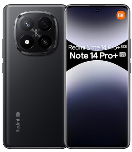 XIAOMI Redmi Note 14 Pro+ 5G Smartphone 8 + 256 GB 200 MP AI Camera All-Star Durability Snapdragon® 7s Gen 3 1,5 K 120 Hz Eye-Care Display 5110 mAh batteria con NFC, NO Charge (Nero)