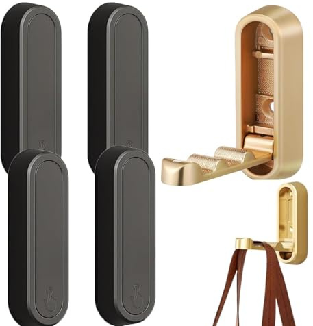 YipuVR 4pcs Ganci Pieghevoli Da Parete In Lega Di Zinco, Gancio Da Parete Pieghevole D'Oro Per Bagno E Cucina, Gancio A Ribalta Per Appendere Cappotto, Borsa (Nero)