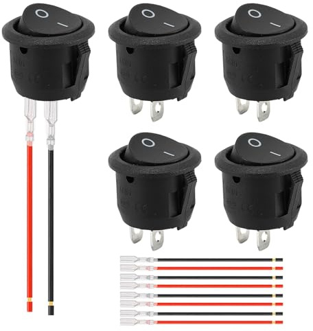 5 Stück Kippschalter Lieferung Komplett mit Kabel 15cm,Wippschalter 6A/ 250V 10A/125V,12 Volt Schalter,Mikroschalter,Ein Aus Schalter,Toggle Switch,Hauptschalter,Schnurschalter für Auto,Boot,Wohnmobil