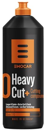 Ewocar Heavy Cut+ Politur 1000ml – Extra Starke Schleifpaste mit P800 Schleifspuren Entfernung – Wasserbasiert, Ohne Silikon, Niedrig Staubend – Profi Politur für DA & Rotationsmaschinen