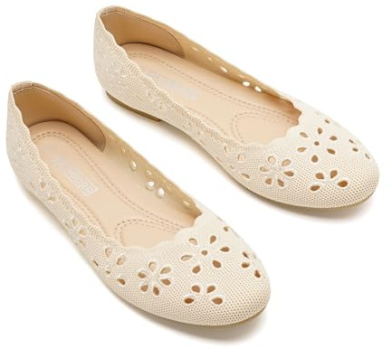GLAMORA Bailarinas Manoletinas Caladas Mujer Zapatos Planos Transpirables Tejido Flexible Puntera Redondeada Suela de Goma Cómodos Ligeros Bailarinas Verano beige-37
