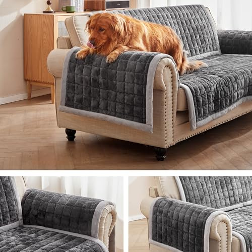Couch Cover for Dogs Washable,Anti-Slip Back Cat Mat Pet Pad Blanket for Furniture Protector,Fuzzy Pet Sofa Cover for 3 Cushion Couch Sofa Pets Friendly (Dark Gray, 2pc/28x28-Arm/Backrest Cover)