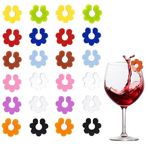 KOZOY Glass Markers, Silicone Markers, Flower Shape, Colourful Wine Glass Markers, Drinking Glasses, Beer Bottles Marking, Reusable Glass Markers for Wine Glass, Champagne Glass, Cocktail Glasses