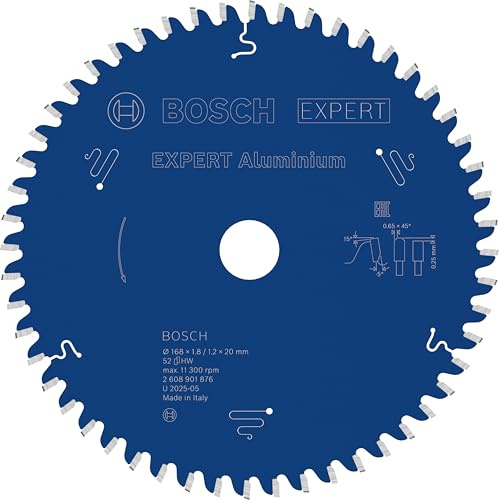Bosch 1x EXPERT Aluminium Kreissägeblatt, 168x1,8/1,2x20 mm, Z52 | für Aluminium, Ø 168 mm, Professional Zubehör kabelgebundene Handkreissägen, Tauchsäge