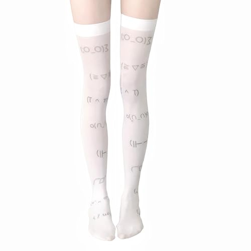 Winatehr lolita y2k thighs high stockings for girls, kawaii cute sheer patterned thin long knee trouser sexy patterned white socks for women, cutecore cosplay femboy gyaru clothes