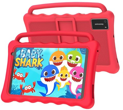 BYYBUO 7 inch Kids Tablet, Android 12 Tablets for Kids with Case, 32GB | Toddler Tablet with WiFi, Kids Software Pre-Installed, Dual Camera (Red)