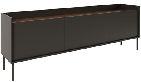 Selsey TV Lowboard 175 cm Modernes Lowboard Fernseher Kommode in Schwarz Laminat, Metallbeine, Matte Oberfläche TV Unterschrank für Wohnzimmer Elegantes TV-Lowboard Design