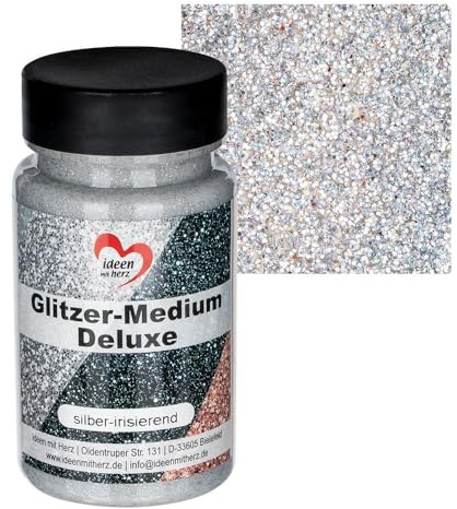 Ideen mit Herz Glitzer-Medium Deluxe | flüssiger Glimmer zum Pinseln, Spachteln, Tupfen | transparenter Glitzer-Lack | auf Wasserbasis | 90ml (silber-irisierend)