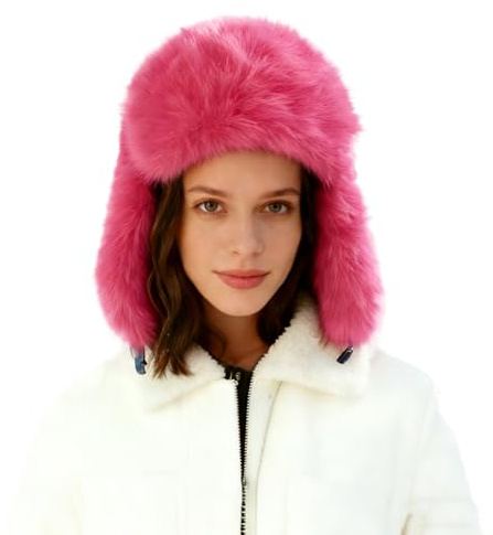 Lina & Lily Damen Winter Trappermütze Kunstpelz mit Ohrenklappen (Knallpink)