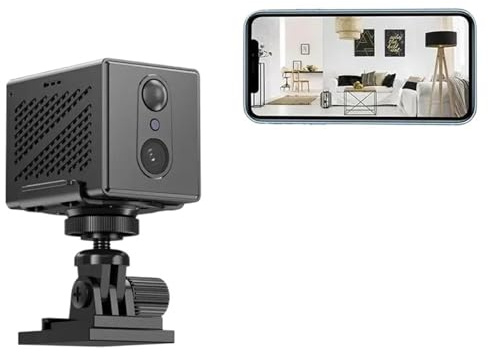 POOIQX Mini caméra IP WiFi 3MP, Batterie Rechargeable 2400 mAh intégrée, détection Humaine, Zoom x5, Surveillance intérieure, Aide au Suivi(3MP NO SD Card)