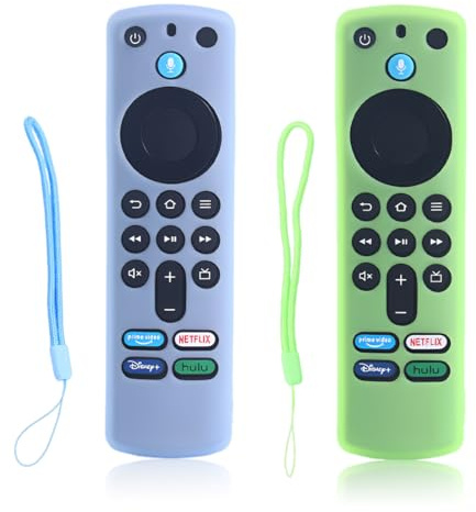 HQRKOTM 2 Stück Fernbedienungshülle kompatibel mit Fire TV Stick /4K Alexa Sprach-Fernbedienung (3rd Gen), Silikonhülle mit Handgelenkschlaufe (Grün und Blau, leuchtet)