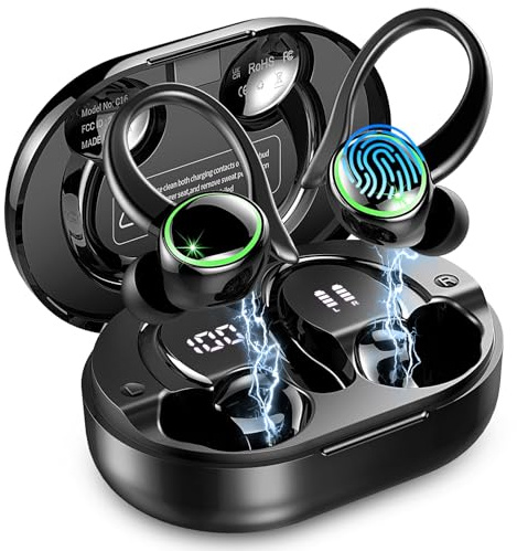 2026 Cuffie Bluetooth 5.4 Sport, Auricolari Bluetooth con 6D Bass Stereo, 50 Ore Cuffie In Ear Cancellazione Rumore ENC e 4 HD Mics, HiFi Cuffiette LED Display, IP7 Impermeabile Cuffie Senza Fili