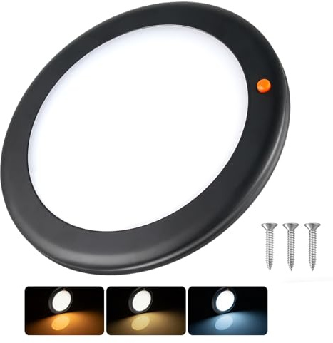 Obeaming 12V LED Deckenleuchte, Wohnmobil Dimmbar Lampe, Panel Leuchte 2700K/4000K/6000K 180mm 860lm für Boot Wohnwagen Yacht Innenbeleuchtung (Schwarz)