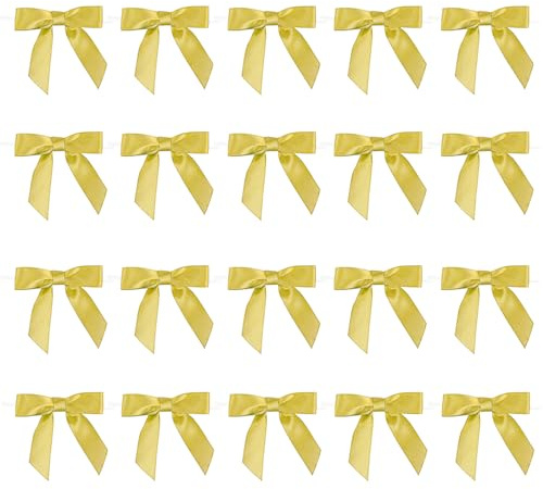 TIHNY 20 Lazos de Raso Dorados con Cierre de Alambre, Lazos Decorativos Pequeños para Regalos, Bolsas de Dulces, Manualidades, Bodas, Cumpleaños y Decoración de Fiestas
