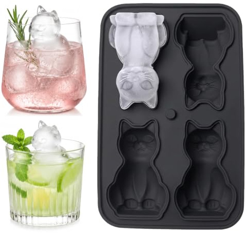 Eiswürfelform Katze, Eiswürfelform Lustig für Cocktails und Whisky, Schwarze Katzen Eiswürfel für Partys und Geschenke, Flexible Silikonform Katze für Heimgebrauch und Bar