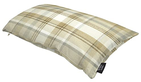 McAlister Textiles Heritage | Kissenbezug für Sofakissen in Beige Natur | 50 x 30 cm | gewobenes Tartan-Muster kariert | Deko Kissenhülle Sofa, Bett, Couch pflegeleichtes Wolle-Gefühl