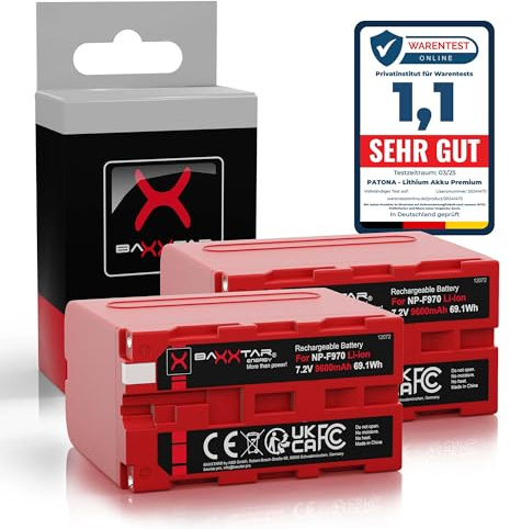 Baxxtar 2X NP-F970 Batterie 9600mAh Compatible avec caméscope Sony, indicateurs LED, éclairage, Lampe vidéo, moniteurs, caméra, Battery NP-F550 NP-750 NP-F950 NPF970 NP F970