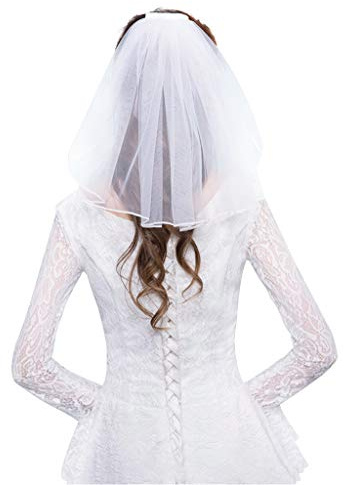 JERKKY Tüll Brautkleid Schleier White Ribbon Edge Strass Gefälschte Perlen Kurze Brautschleier Kamm Braut Fee Hochzeit Zubehör Tüll