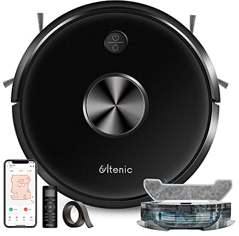 Ultenic D5s Pro Saugroboter mit Wischfunktion, 3000 Pa Saugkraft Staubsauger Roboter, Roboter Staubsauger, Teppich，Harte Böden Kompatibel mit Google Home, Alexa, App, Fernbedienung, Schwarz