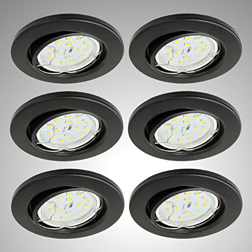 Trango 6er Set LED Einbaustrahler In Rund Schwarz matt 6729-065-5WAK incl. 6x 5 Watt GU10 LED Leuchtmittel 3000K warmweiß, Einbauleuchten, Deckenspots, Einbauspots, Deckenleuchte