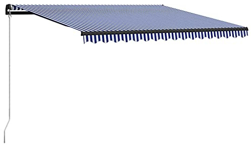 vidaXL Tenda da Sole Retrattile Manuale Balcone Tendone Avvolgibile Tendina Parasole Telo Veranda Giardino Telone Tendaggi 450x300cm Blu e Bianca