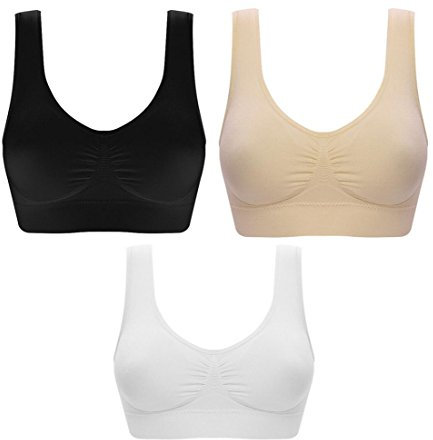 3 Pack of Simply Ultra Comfort Seamless Sport Style Bra with Removable Pads (4XL, White/Black/Nude)